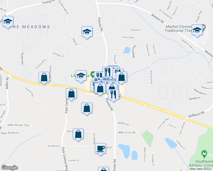 map of restaurants, bars, coffee shops, grocery stores, and more near 2254 Panola Road in Lithonia