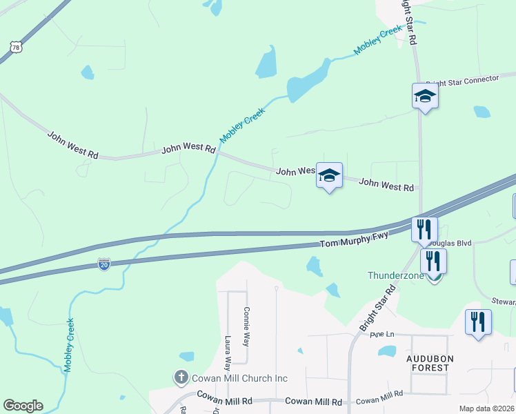 map of restaurants, bars, coffee shops, grocery stores, and more near 6458 Shadow Court in Douglasville
