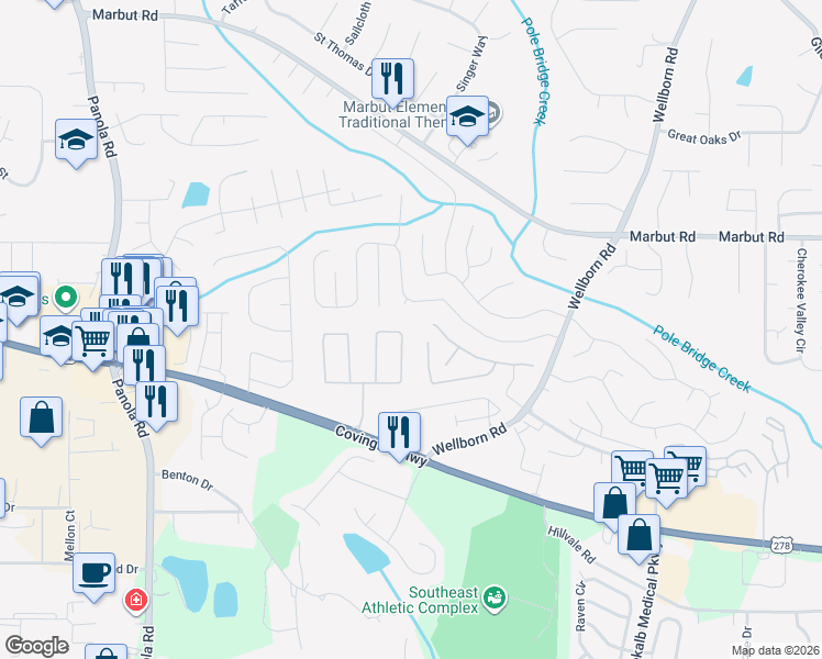 map of restaurants, bars, coffee shops, grocery stores, and more near 5809 Strathmoor Manor Circle in Lithonia
