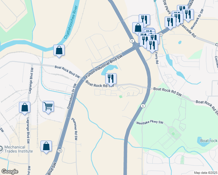 map of restaurants, bars, coffee shops, grocery stores, and more near 5815 Westchase Street in Atlanta