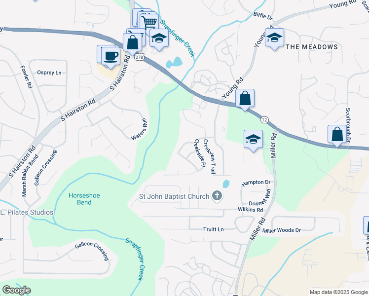 map of restaurants, bars, coffee shops, grocery stores, and more near 4918 Hidden Creek Place in Decatur