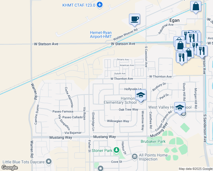 map of restaurants, bars, coffee shops, grocery stores, and more near 4715 Country Grove Way in Hemet