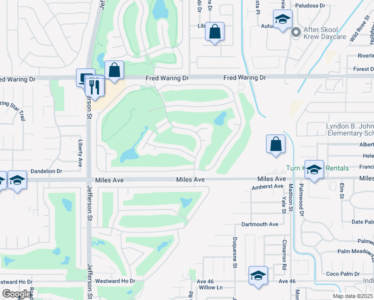 map of restaurants, bars, coffee shops, grocery stores, and more near 80566 Knightswood Road in Indio