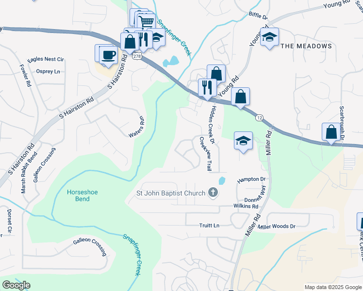 map of restaurants, bars, coffee shops, grocery stores, and more near 4889 Hidden Creek Place in Decatur