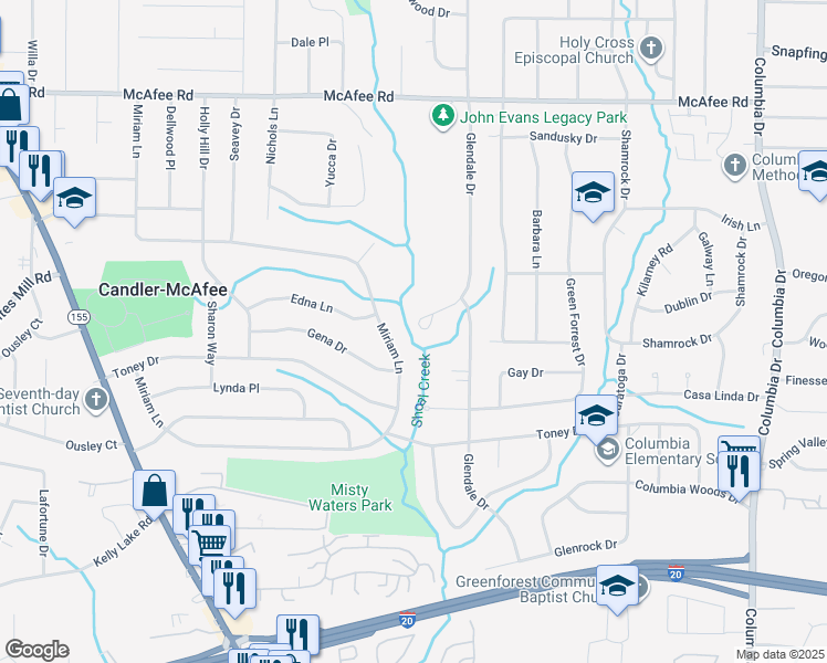 map of restaurants, bars, coffee shops, grocery stores, and more near 3046 Glendale Court in Decatur