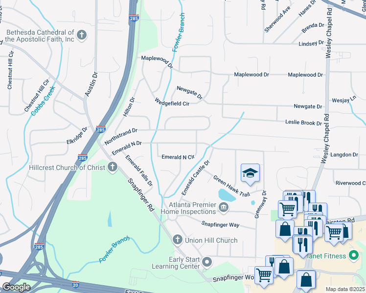map of restaurants, bars, coffee shops, grocery stores, and more near 3996 Emerald North Drive in Decatur