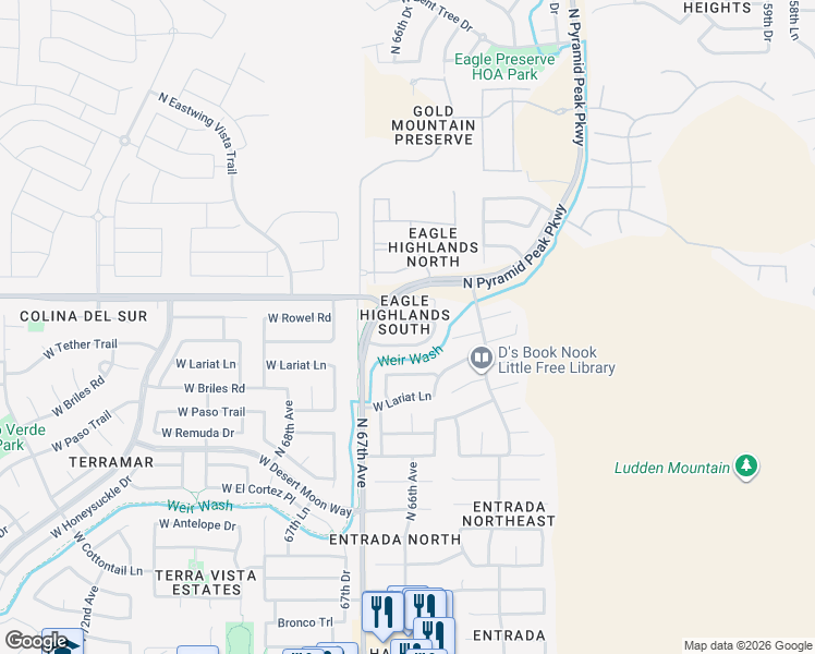 map of restaurants, bars, coffee shops, grocery stores, and more near 6601 West Rowel Road in Phoenix