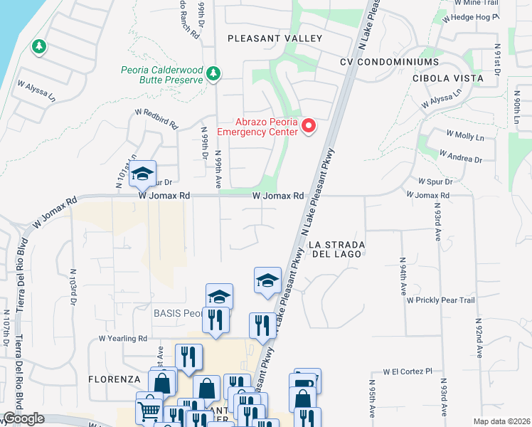 map of restaurants, bars, coffee shops, grocery stores, and more near 9778 West Rowel Road in Peoria