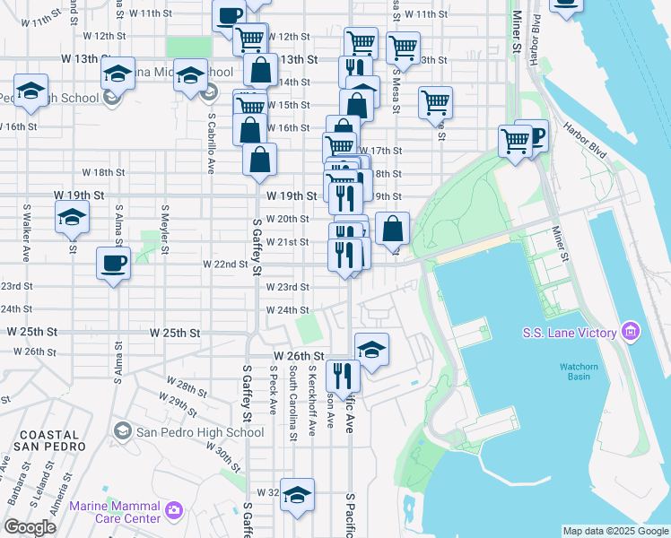 map of restaurants, bars, coffee shops, grocery stores, and more near 529 West 22nd Street in Los Angeles