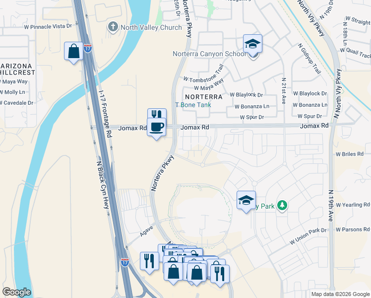 map of restaurants, bars, coffee shops, grocery stores, and more near North Norterra Parkway in Phoenix