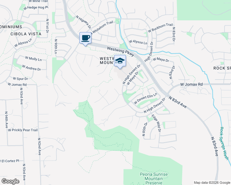 map of restaurants, bars, coffee shops, grocery stores, and more near 26705 North 86th Drive in Peoria