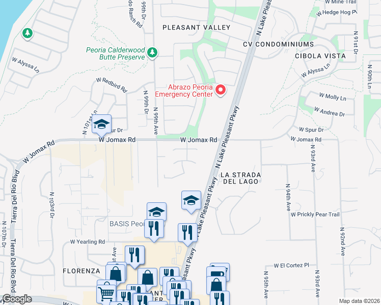 map of restaurants, bars, coffee shops, grocery stores, and more near 9778 West Rowel Road in Peoria