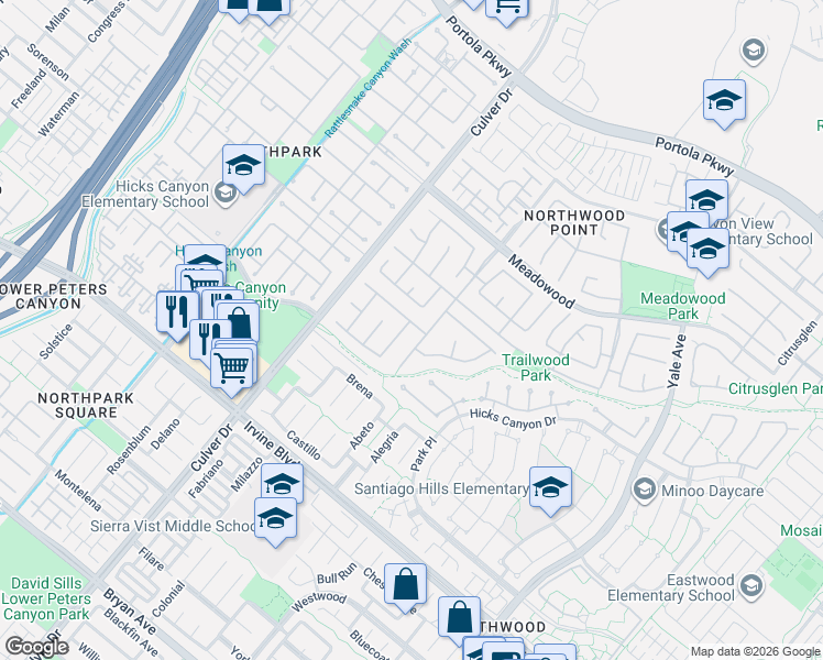 map of restaurants, bars, coffee shops, grocery stores, and more near 11 Canyonwood in Irvine
