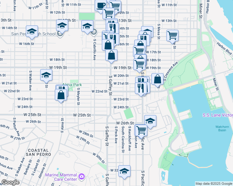 map of restaurants, bars, coffee shops, grocery stores, and more near 658 West 22nd Street in Los Angeles