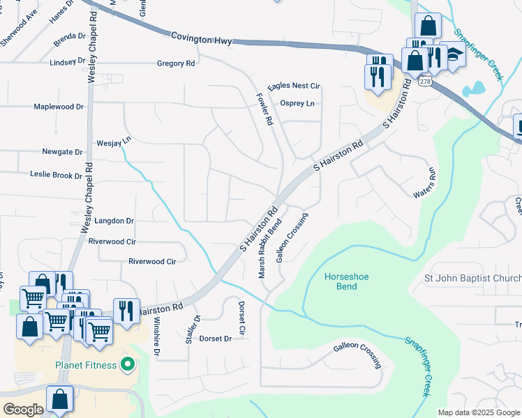 map of restaurants, bars, coffee shops, grocery stores, and more near 2251 South Hairston Road in Decatur