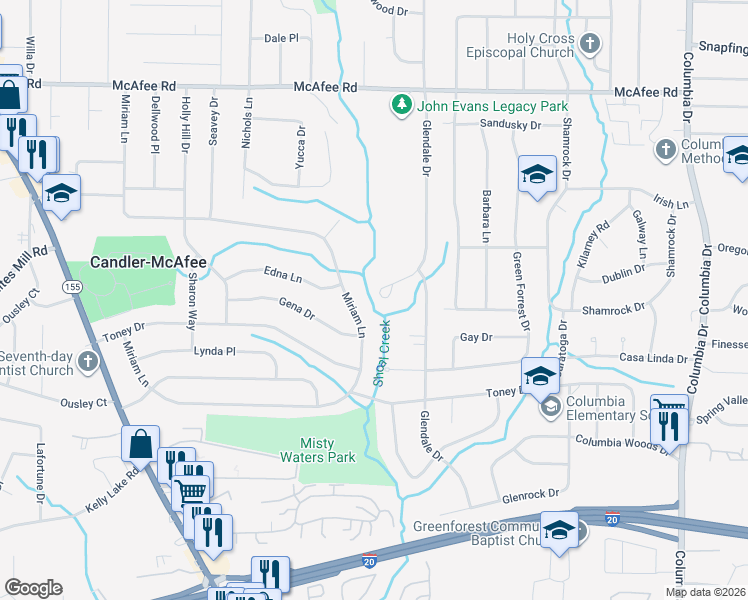 map of restaurants, bars, coffee shops, grocery stores, and more near 3046 Glendale Court in Decatur