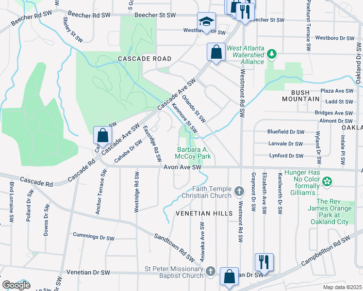 map of restaurants, bars, coffee shops, grocery stores, and more near 1128 Chatham Avenue Southwest in Atlanta
