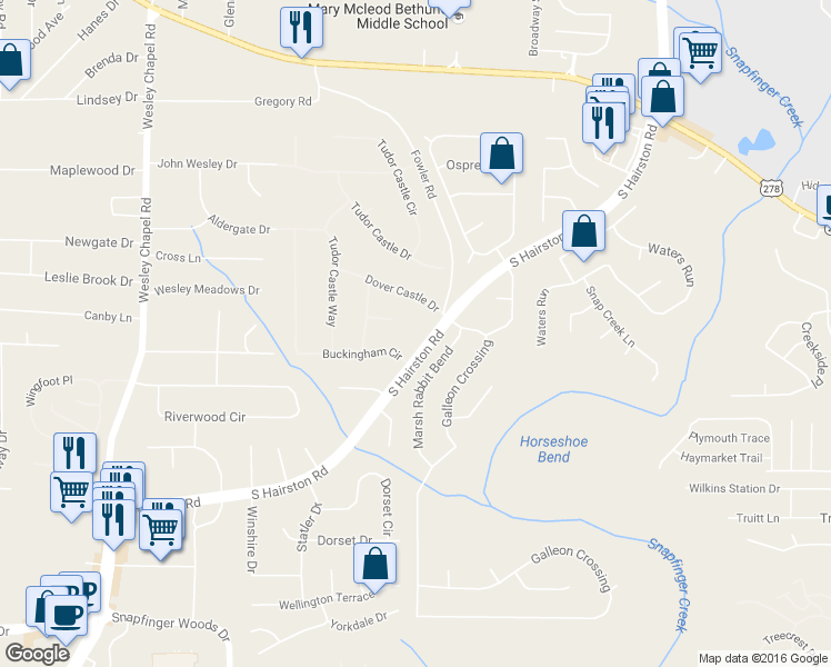 map of restaurants, bars, coffee shops, grocery stores, and more near 2251 South Hairston Road in Decatur