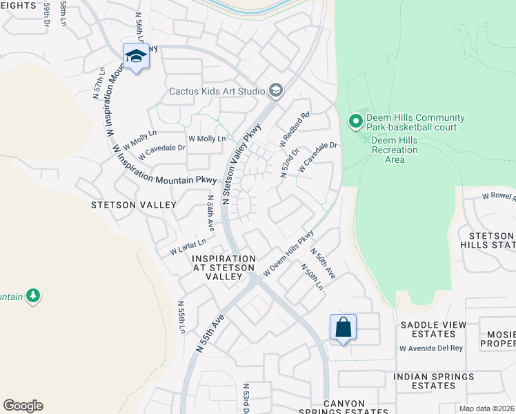 map of restaurants, bars, coffee shops, grocery stores, and more near 26413 North Babbling Brook Drive in Phoenix