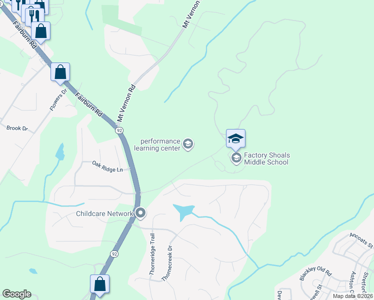 map of restaurants, bars, coffee shops, grocery stores, and more near 2300 Shoals School Rd in Douglasville