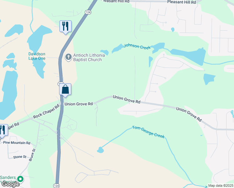 map of restaurants, bars, coffee shops, grocery stores, and more near 7410 Union Grove Road in Lithonia