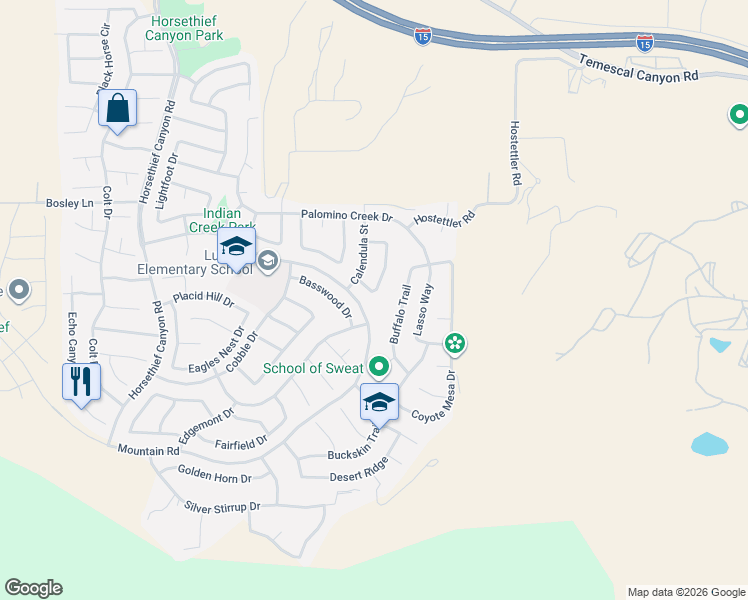 map of restaurants, bars, coffee shops, grocery stores, and more near 27210 Arrow Point Trail in Corona