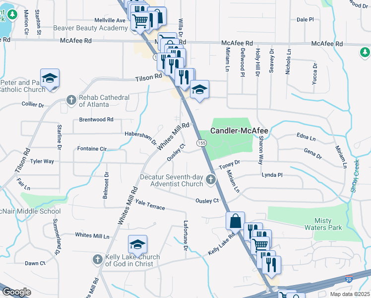 map of restaurants, bars, coffee shops, grocery stores, and more near 2686 Ellen Way in Decatur