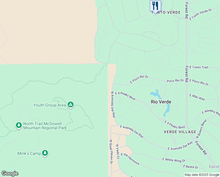 map of restaurants, bars, coffee shops, grocery stores, and more near 26216 North Avenida Del Ray in Rio Verde