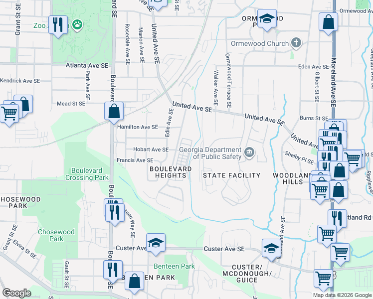 map of restaurants, bars, coffee shops, grocery stores, and more near 1144 Avondale Avenue Southeast in Atlanta