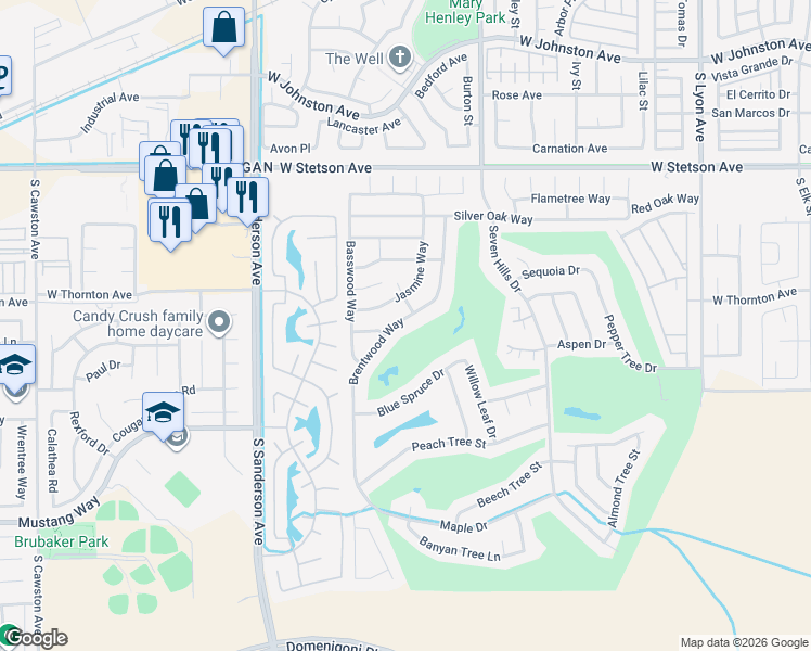 map of restaurants, bars, coffee shops, grocery stores, and more near 1384 Brentwood Way in Hemet