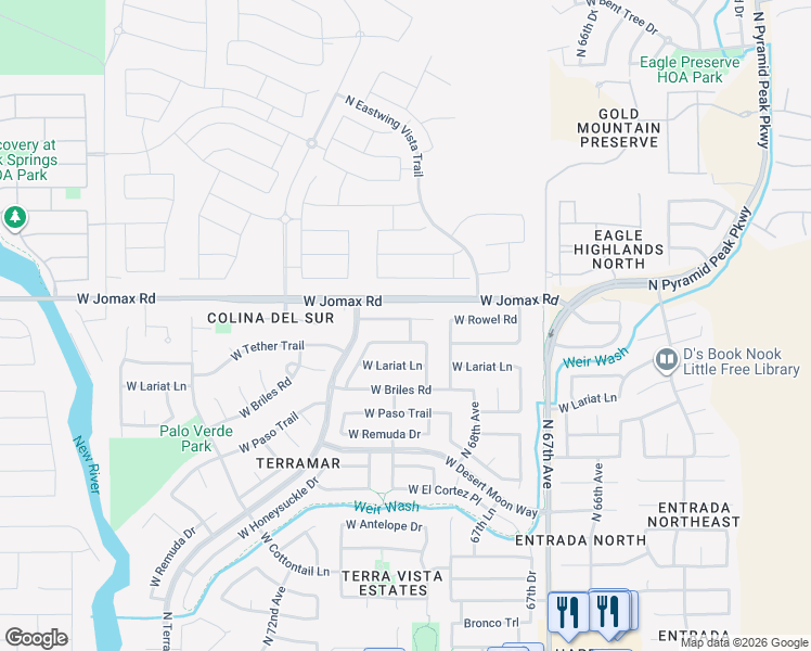 map of restaurants, bars, coffee shops, grocery stores, and more near 6926 West Rowel Road in Peoria
