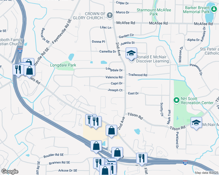 map of restaurants, bars, coffee shops, grocery stores, and more near 1956 Joseph Court in Decatur