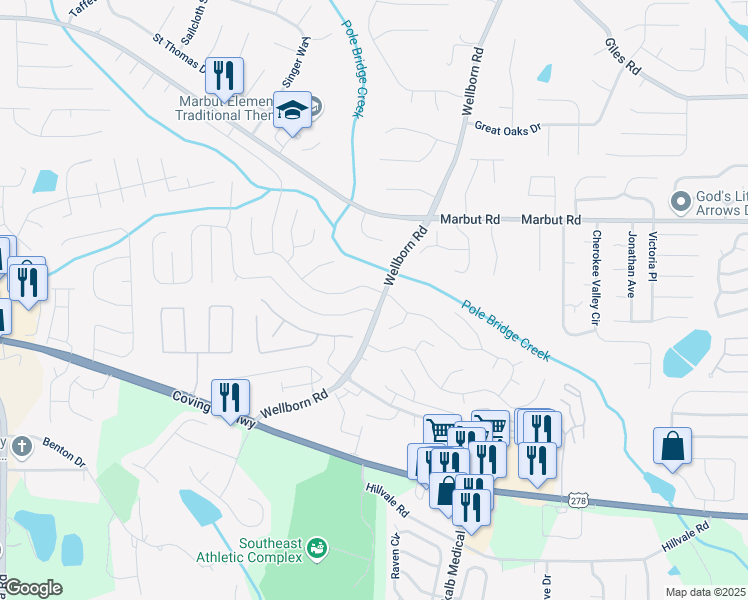 map of restaurants, bars, coffee shops, grocery stores, and more near 2245 Wellborn Road in Lithonia