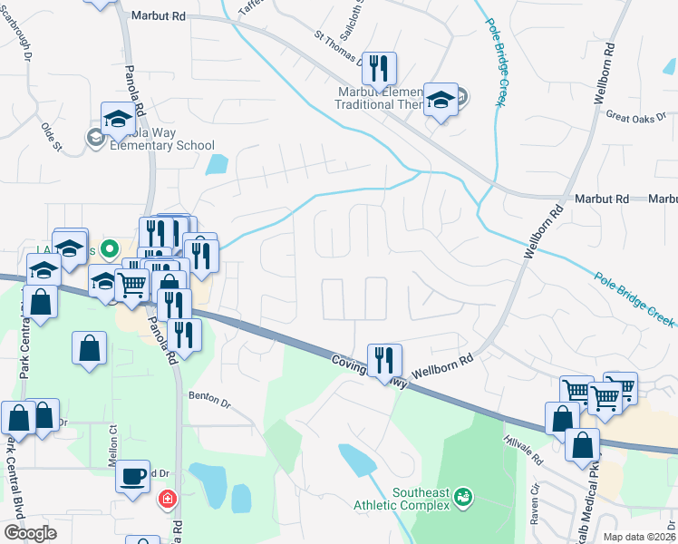 map of restaurants, bars, coffee shops, grocery stores, and more near 5587 Strathmoor Manor Circle in Lithonia