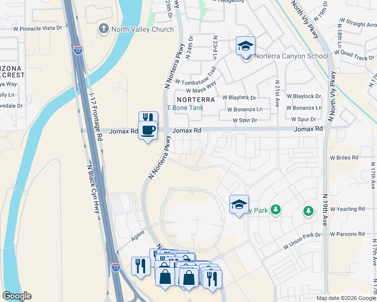 map of restaurants, bars, coffee shops, grocery stores, and more near West Jomax Road in Phoenix