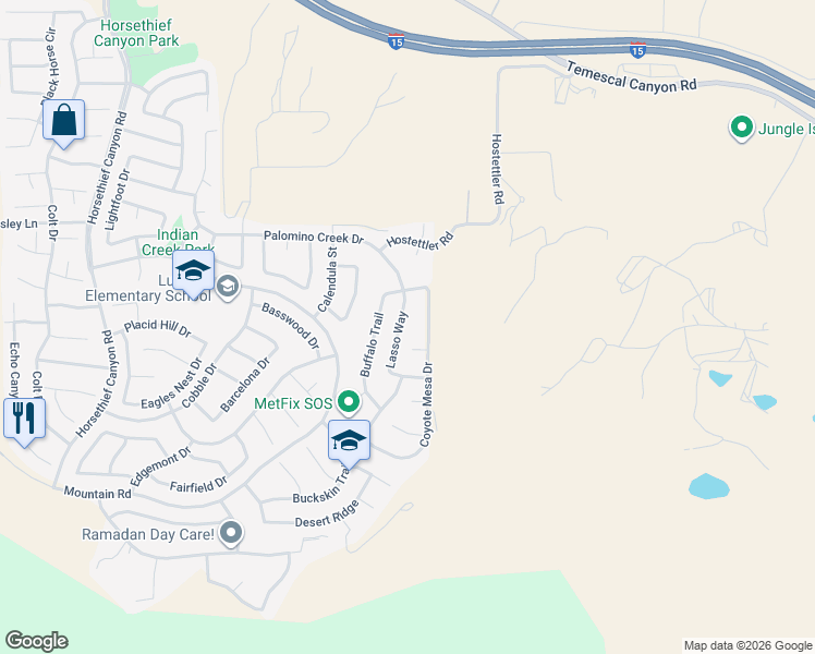 map of restaurants, bars, coffee shops, grocery stores, and more near 27217 Coyote Mesa Drive in Corona