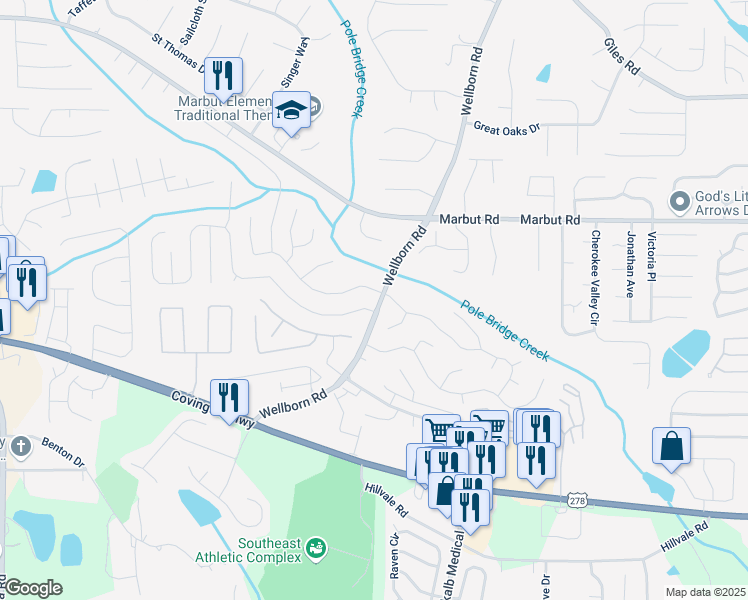 map of restaurants, bars, coffee shops, grocery stores, and more near 2245 Wellborn Road in Lithonia