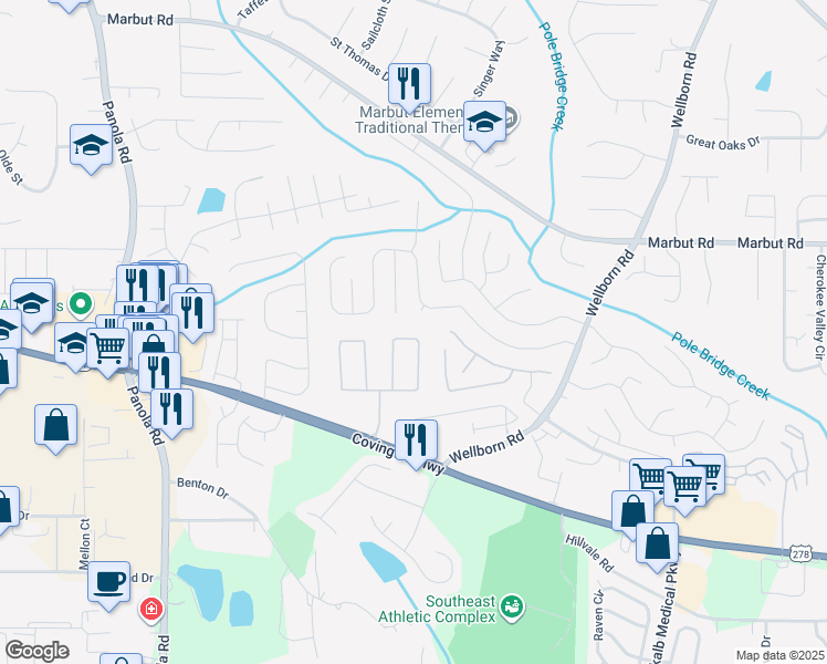 map of restaurants, bars, coffee shops, grocery stores, and more near 5825 Strathmoor Manor Circle in Lithonia