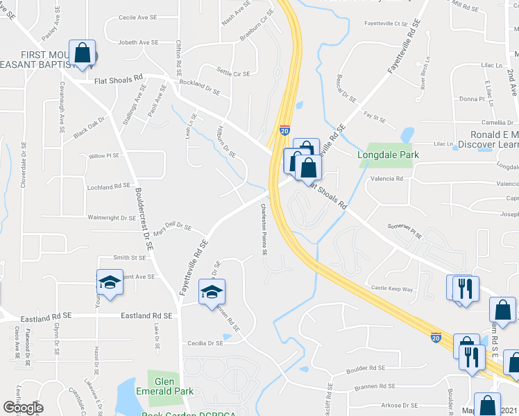 map of restaurants, bars, coffee shops, grocery stores, and more near 2211 Charleston Pointe Southeast in Atlanta