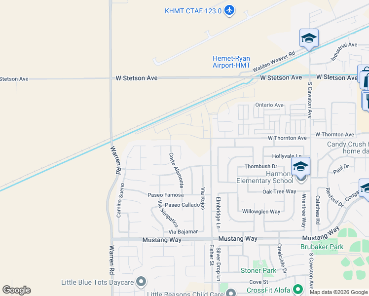 map of restaurants, bars, coffee shops, grocery stores, and more near 5212 Corte Cerro in Hemet