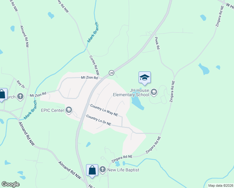 map of restaurants, bars, coffee shops, grocery stores, and more near 2981 David Lane Northeast in Conyers