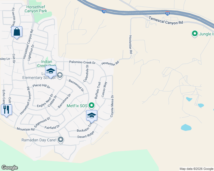 map of restaurants, bars, coffee shops, grocery stores, and more near 27217 Coyote Mesa Drive in Corona