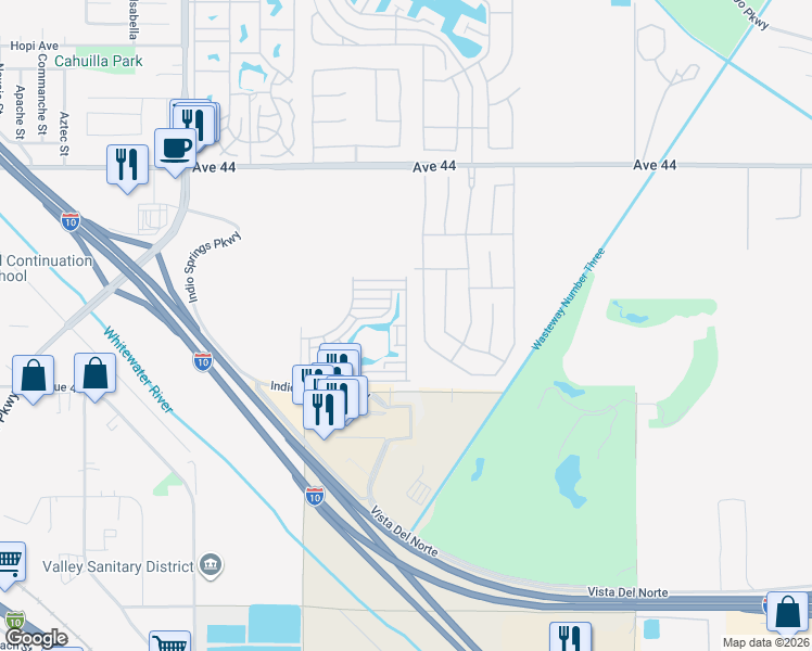 map of restaurants, bars, coffee shops, grocery stores, and more near Friendship Lane in Indio