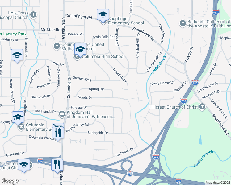 map of restaurants, bars, coffee shops, grocery stores, and more near 3534 Spring Circle in Decatur