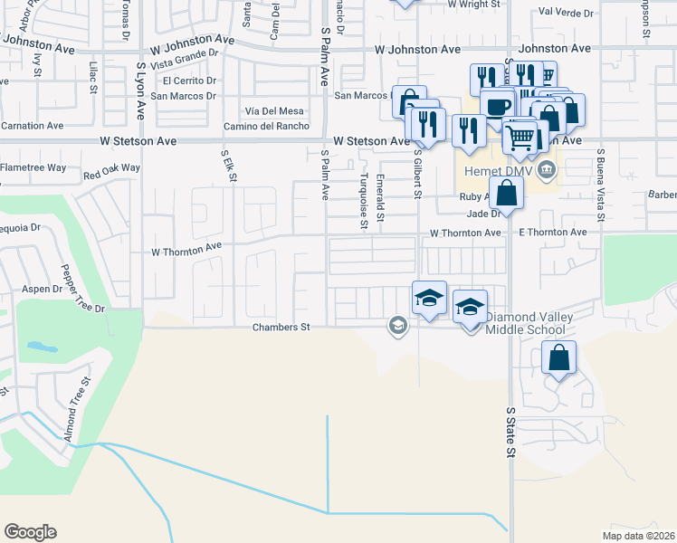 map of restaurants, bars, coffee shops, grocery stores, and more near in Hemet