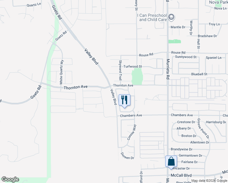 map of restaurants, bars, coffee shops, grocery stores, and more near 27279 Prominence Road in Menifee