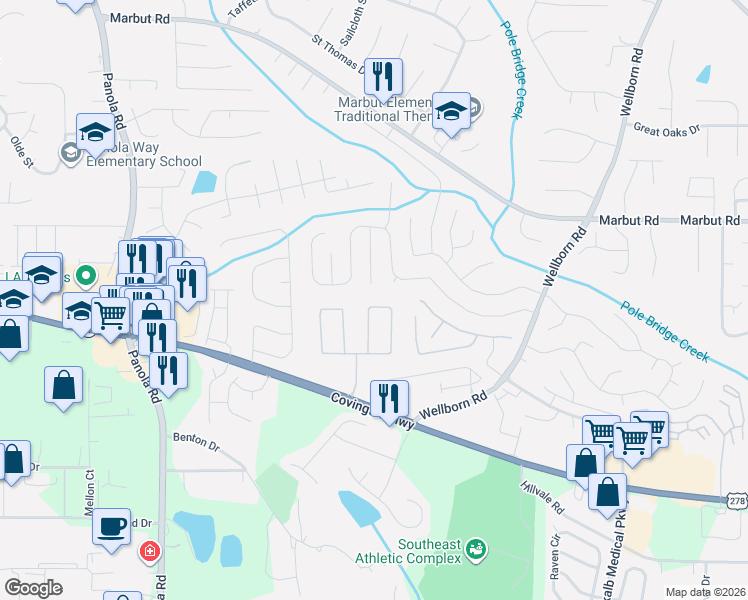 map of restaurants, bars, coffee shops, grocery stores, and more near 5825 Strathmoor Manor Circle in Lithonia