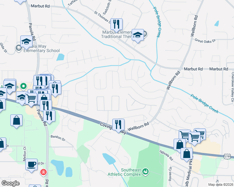 map of restaurants, bars, coffee shops, grocery stores, and more near 5825 Strathmoor Manor Circle in Lithonia