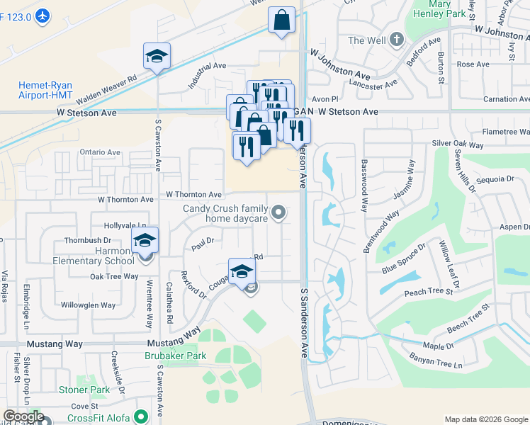 map of restaurants, bars, coffee shops, grocery stores, and more near 3521 Morro Hill Road in Hemet