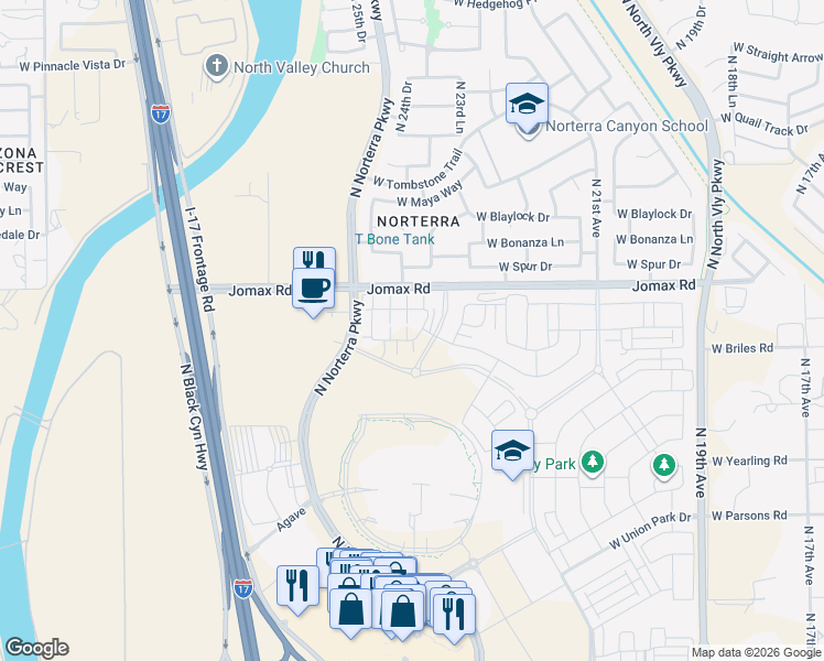 map of restaurants, bars, coffee shops, grocery stores, and more near West Jomax Road in Phoenix